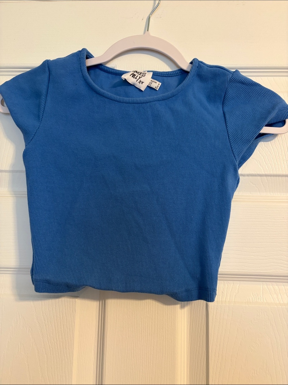 Princess Polly Blue Ribbed Crop Tee